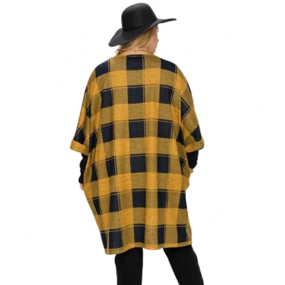 COIN 1804 NWT Plaid Roll Sleeve Pocket Kimono Size Small-XL - Picture 2 of 8